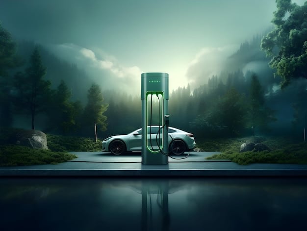 A sleek, modern hydrogen fuel cell concept car parked at a futuristic hydrogen refueling station, surrounded by green energy infrastructure.