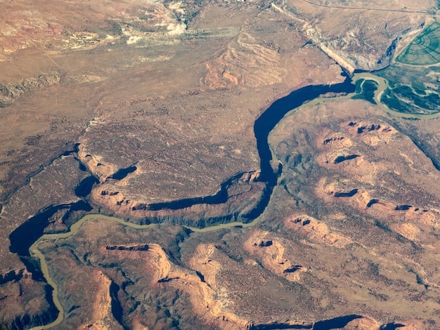 Satellite view of the Colorado River basin showing drought conditions and receding water levels in major reservoirs.
