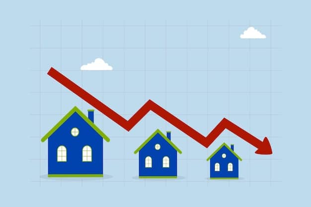 A financial graph showing rising insurance premiums and declining property values in coastal areas, with a small house icon being swept away by a rising tide, symbolizing risk.
