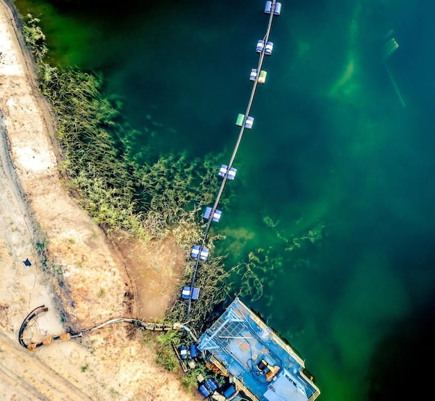 A coastal monitoring station with sensors deployed in the water and a data display, illustrating advanced technology for early warning and real-time data collection.
