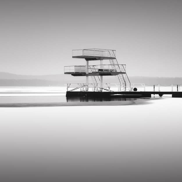 A conceptual architectural drawing depicting a resilient coastal building designed with elevated foundations and storm-resistant features, set against a backdrop of a calm ocean.