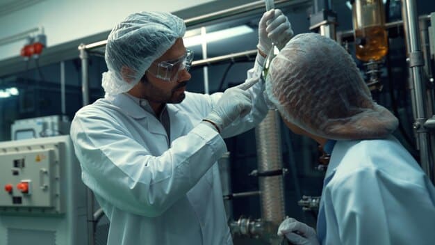 Scientists working in a lab, analyzing DNA sequences of fish, representing genetic research in aquaculture.