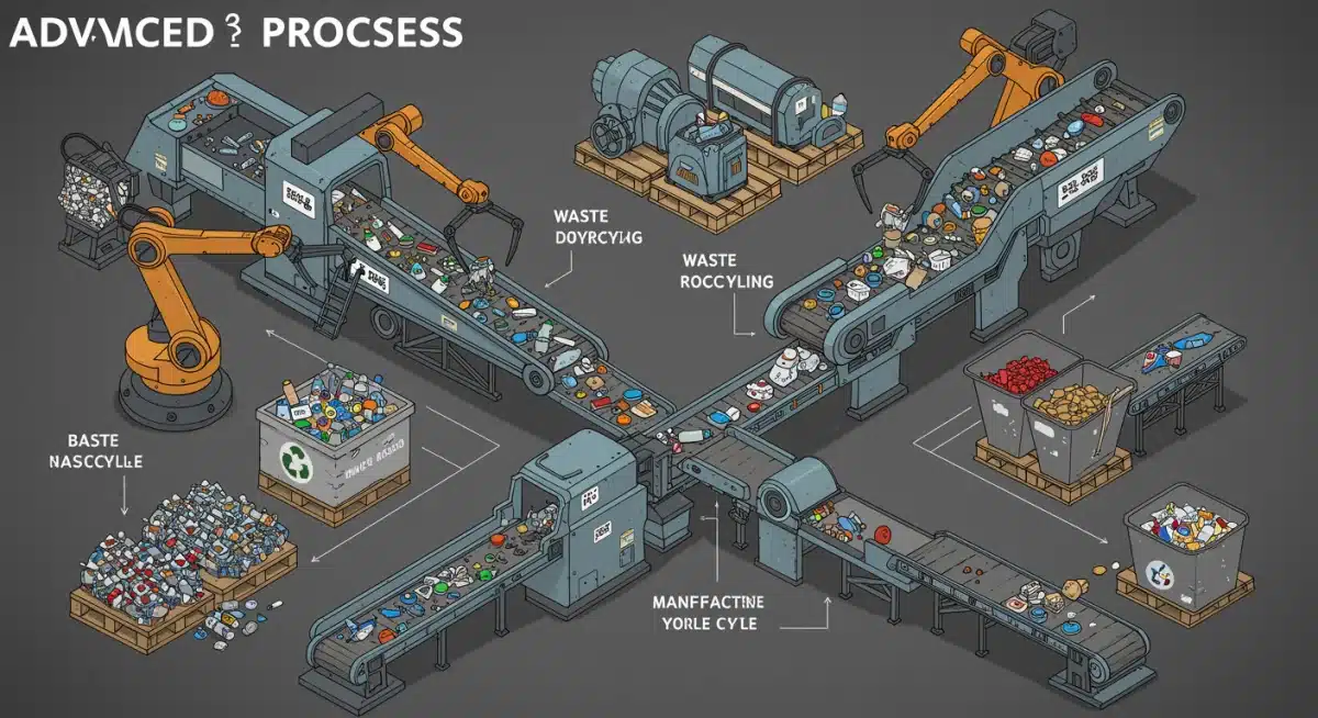 Advanced recycling technology processing various waste streams for industrial reuse.