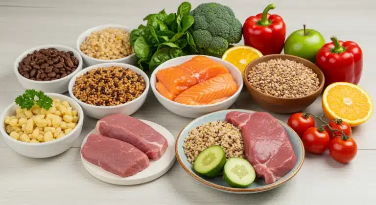 Colorful, balanced meal embodying new USDA dietary guidelines