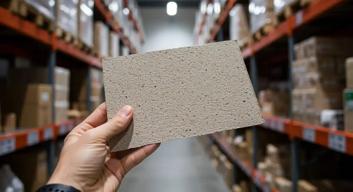 Hand holding biodegradable packaging sample from new eco-friendly supplier