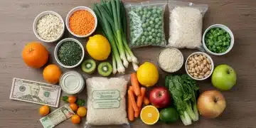 Budget-Friendly Nutrition: Healthy Eating on Under $50/Week in 2025 Assortment of affordable healthy food items on a wooden table, symbolizing budget-friendly nutrition.