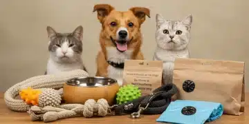 Financial Impact: Long-Term Savings of Plastic-Free Pet Care Eco-friendly pet products like bamboo bowls, hemp leash, natural rubber toy, and biodegradable bags.