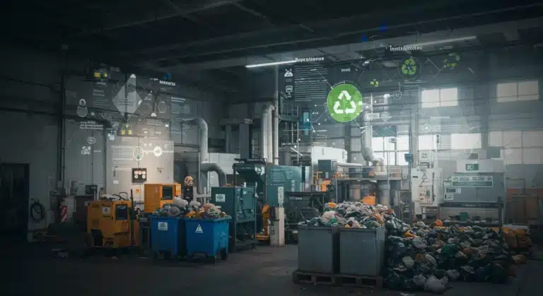 Industrial facility demonstrating plastic waste reduction and environmental compliance with EPA guidelines, effective March 2025.
