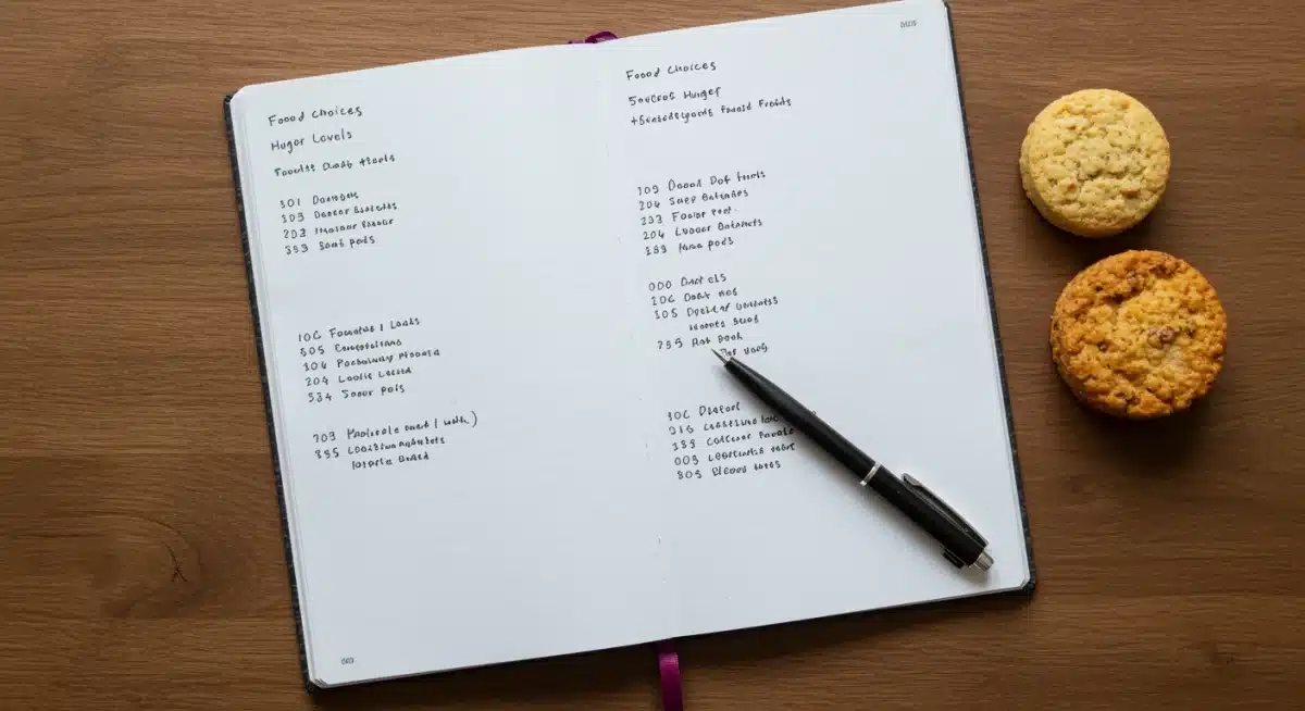 Food journal with notes on mindful eating and emotions