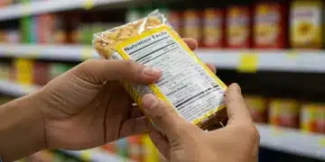 Person examining food label for 2025 changes