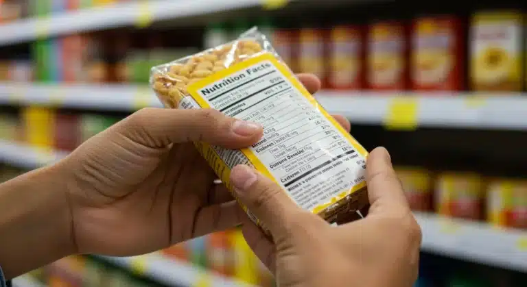 Person examining food label for 2025 changes