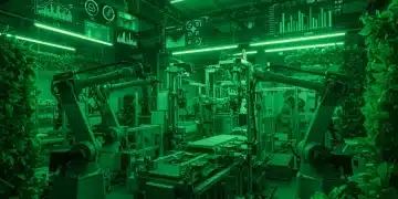 Sustainable Manufacturing: 5 Green Tech Processes Reducing Costs by 20% in 2025 Futuristic green manufacturing facility with robots and data displays