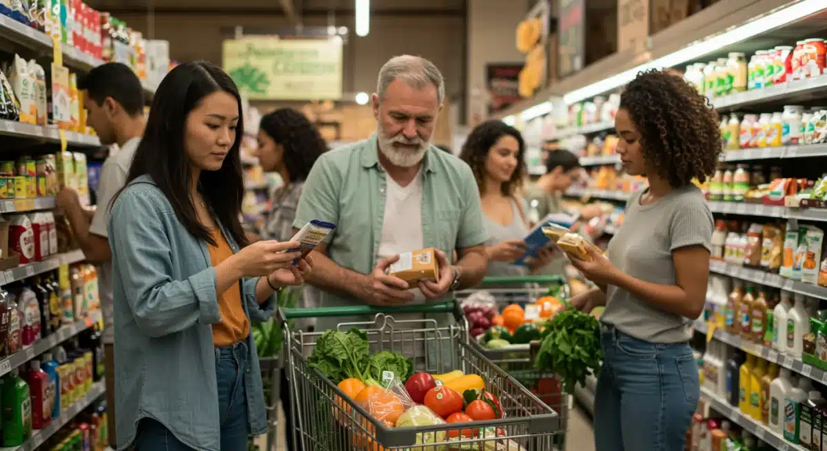 Consumers making informed choices in a grocery aisle