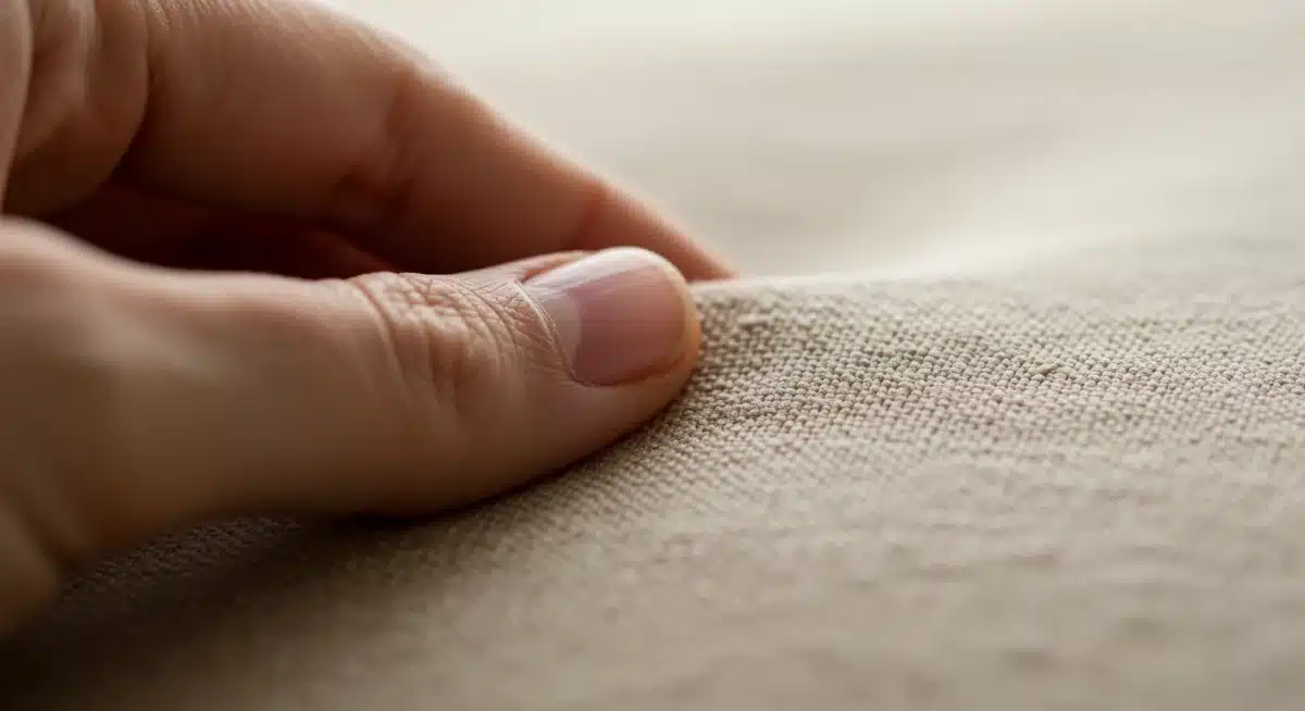 Close-up of natural linen fabric texture showcasing its breathability