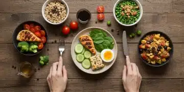 Master Mindful Eating: 7-Day Food Relationship Challenge Balanced healthy meal with hands ready to eat mindfully