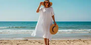 Minimalist Summer Wardrobe: 7 Essentials for 2025's Hottest Season Woman in white linen dress on beach, representing minimalist summer fashion