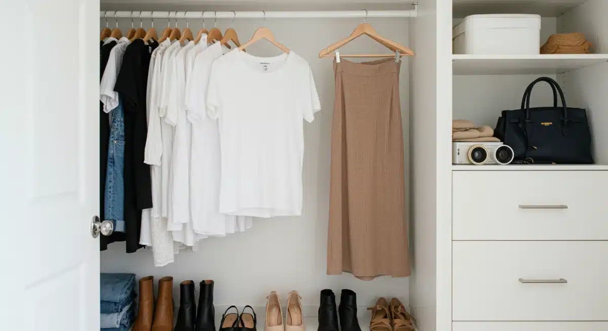 Organized minimalist capsule wardrobe with essential summer clothes