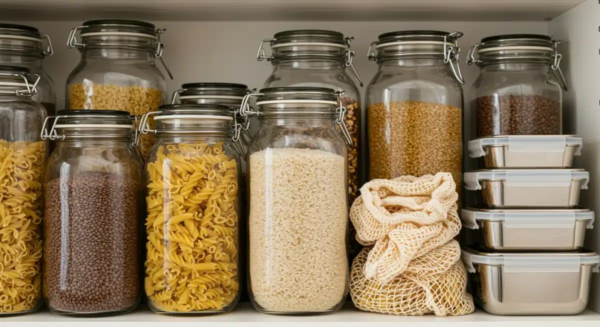 Organized pantry with plastic-free food storage