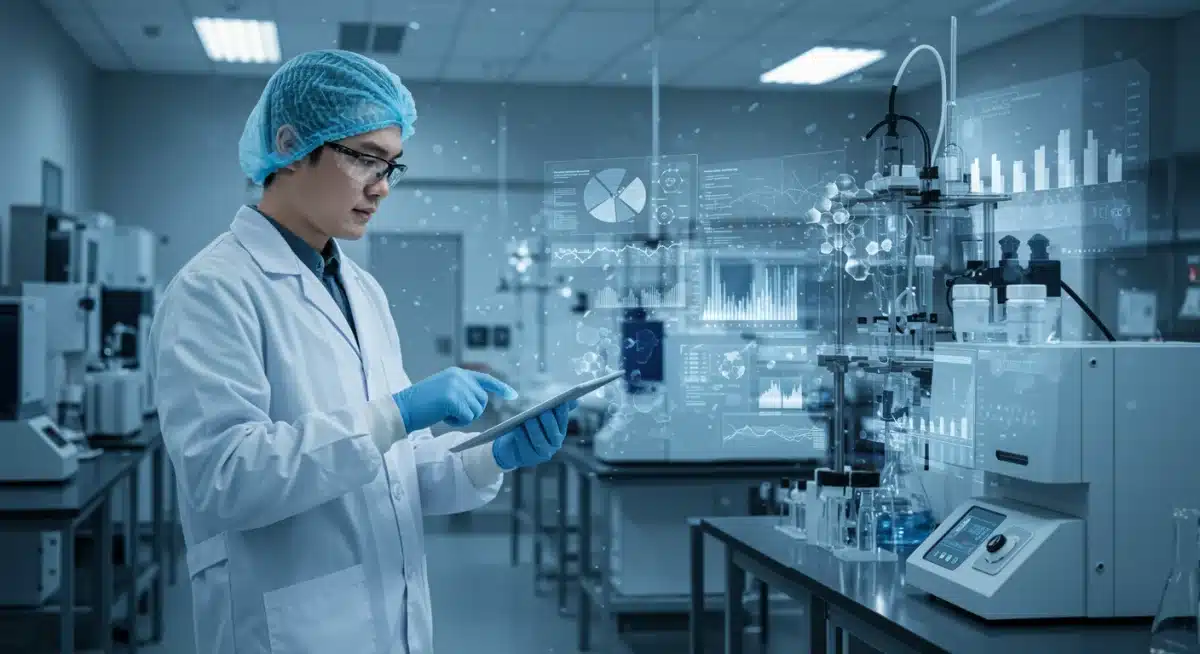 Scientist analyzing probiotic efficacy data in a laboratory