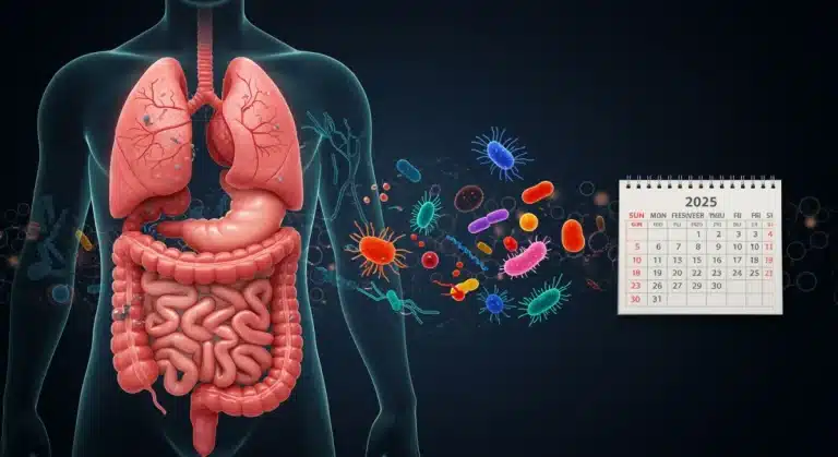Illustration of gut microbiome with probiotic research 2025 updates