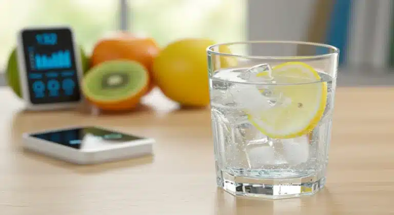 Refreshing glass of water with lemon and ice, symbolizing optimal hydration strategies for 2025.