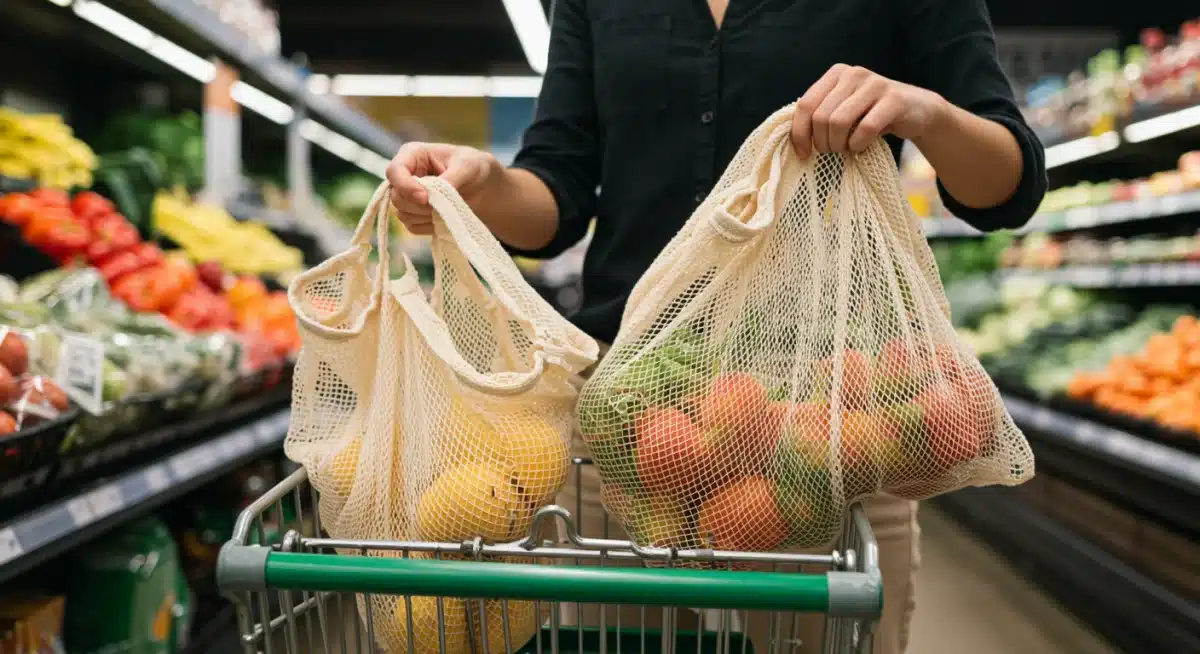 Conscious consumer shopping with reusable produce bags