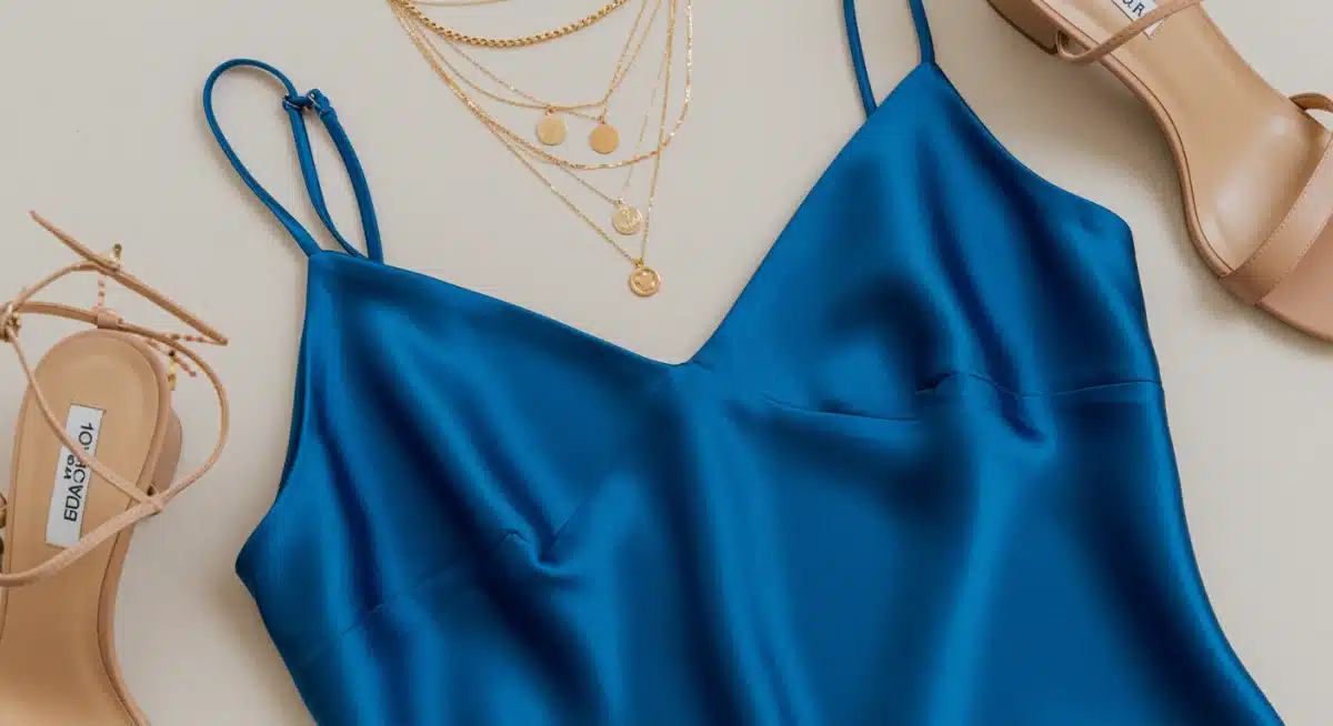 Luxurious silk slip dress with delicate gold jewelry