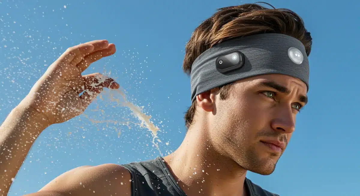 Active person wearing a smart, functional sports headband for summer outdoor activities