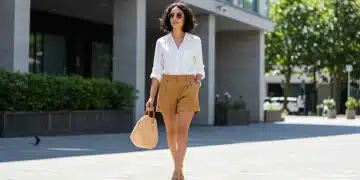 Smart Summer Dressing 2025: Maximize Versatility with 5 Core Items Woman in versatile white shirt and tailored shorts for smart summer dressing 2025