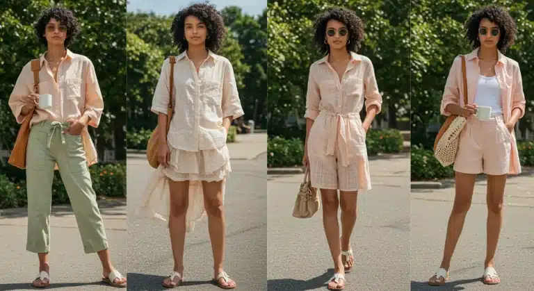 Models wearing light spring and early summer outfits, demonstrating seamless wardrobe transition