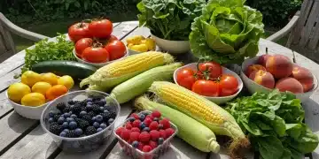 Summer 2025 Seasonal Eating: Maximize Health with Fresh Produce Colorful arrangement of fresh, ripe summer fruits and vegetables for healthy seasonal eating.