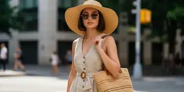 2025 Summer Accessory Trends: Polished Looks & Budget Solutions Woman with wide-brim hat and geometric sunglasses showcasing 2025 summer accessory trends for a polished look