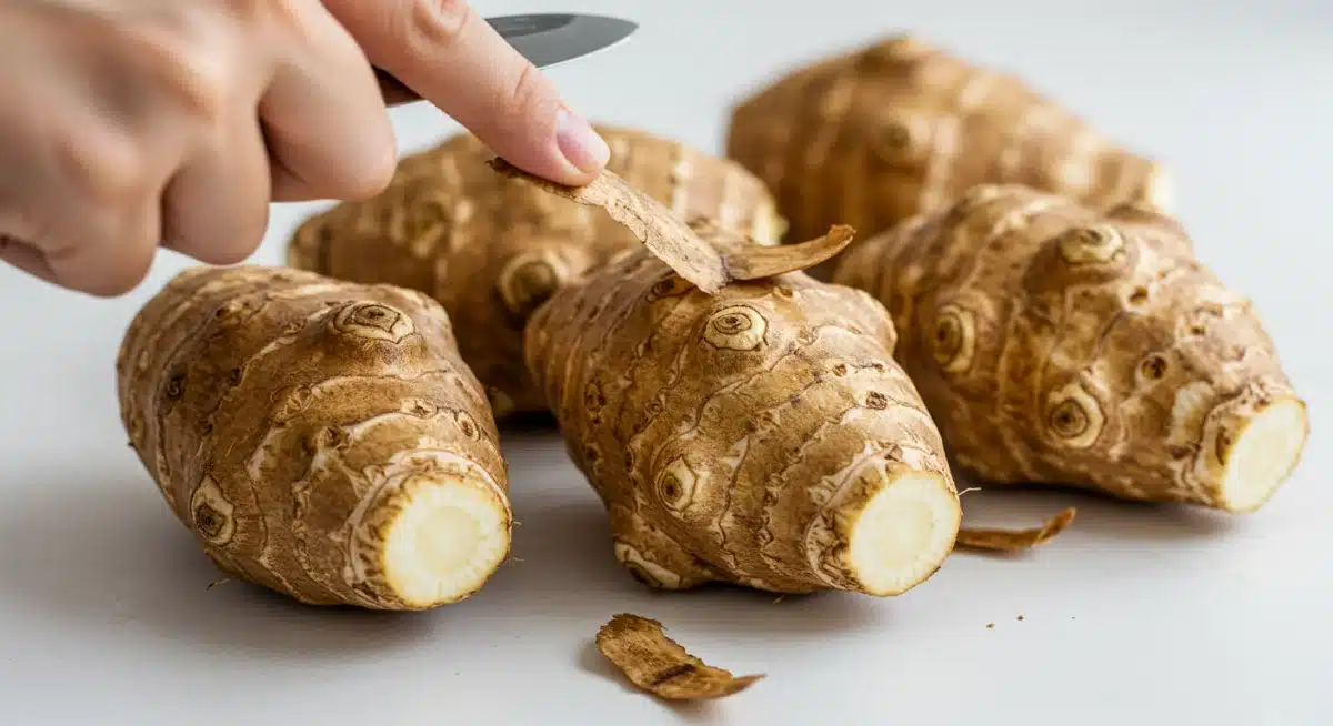 Close-up of sunchokes, a potent prebiotic superfood