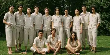 Models showcasing sustainable summer fashion made from eco-friendly materials in a natural setting.