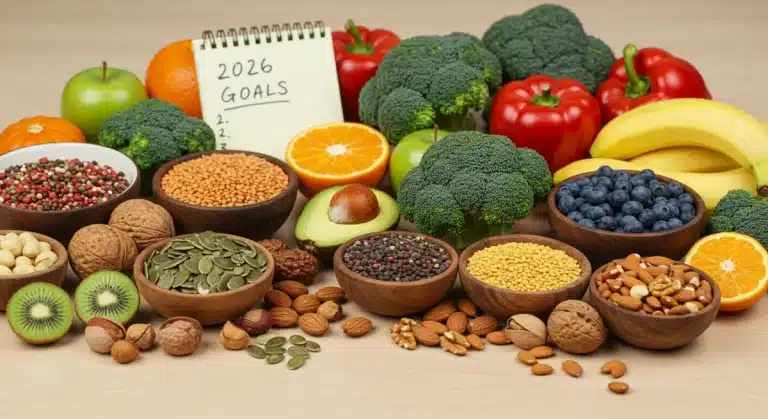 Colorful array of fruits, vegetables, nuts, and seeds for optimal micronutrient intake