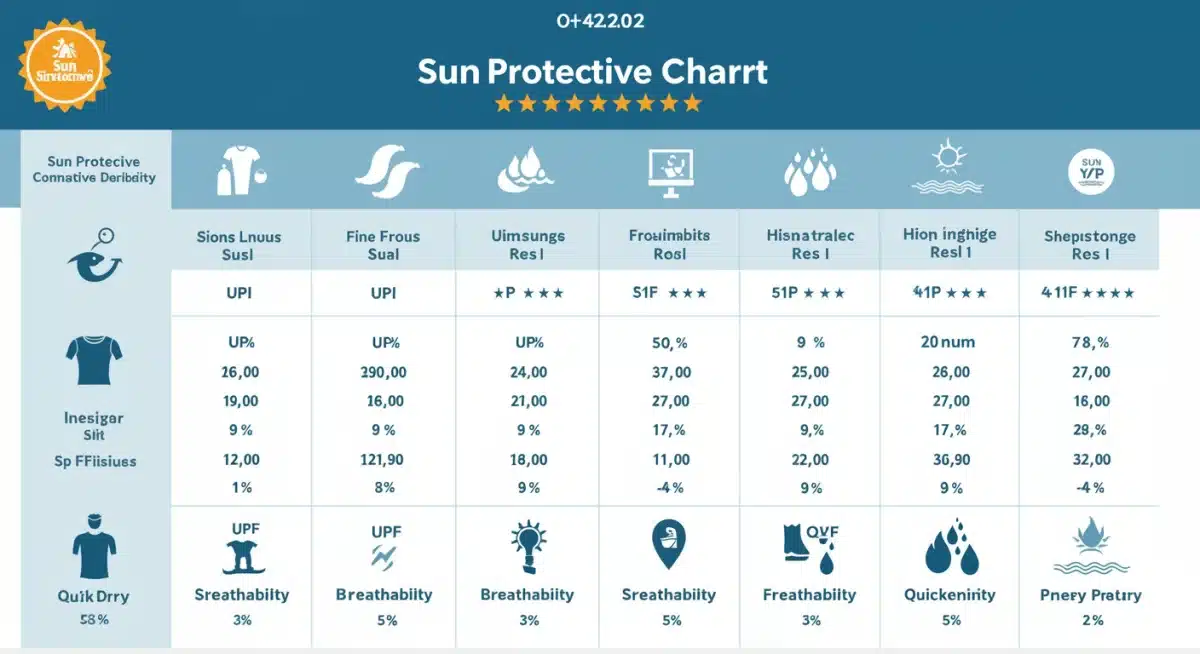 Digital comparison chart detailing features and ratings of sun-protective apparel brands.