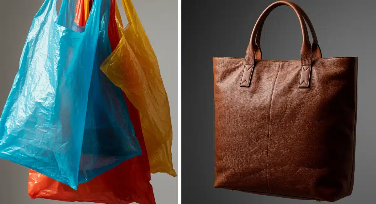 Comparison of durable timeless accessories versus disposable fast fashion items.