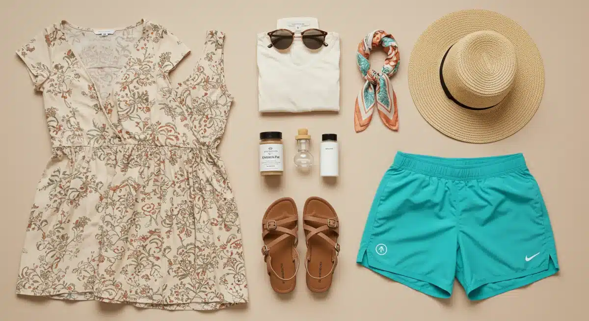 Versatile summer wardrobe for minimalist 7-day packing.