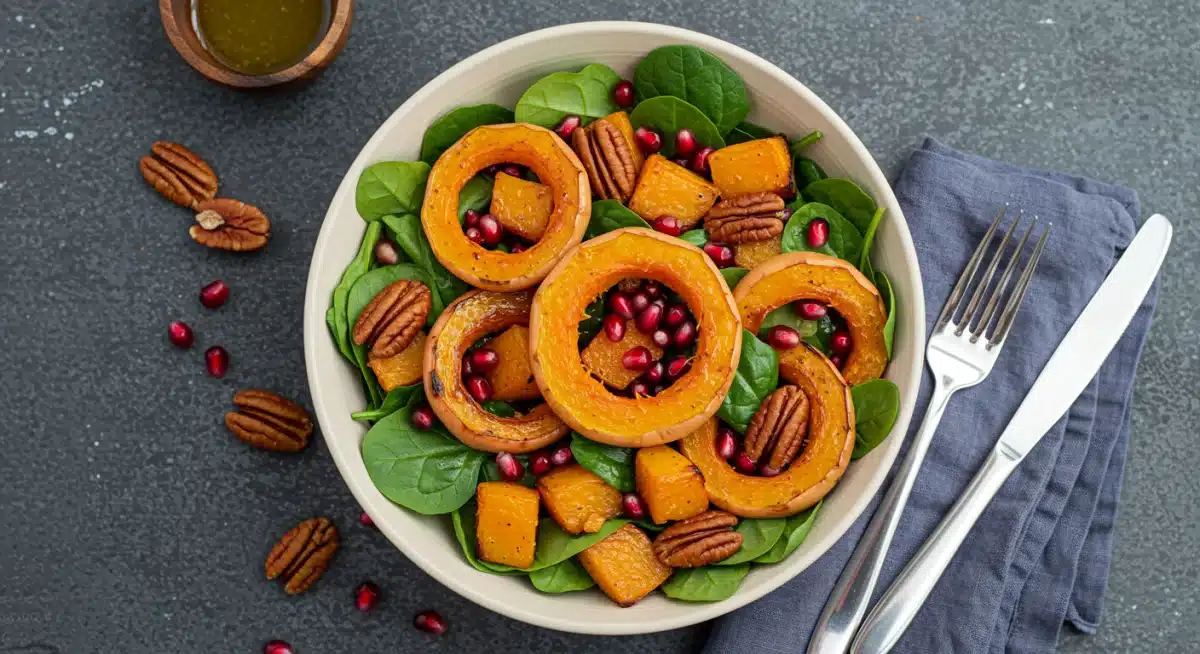 Nutritious autumn salad bowl with seasonal ingredients.