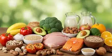 Colorful arrangement of healthy foods representing balanced nutrition for 2026 USDA Dietary Guidelines