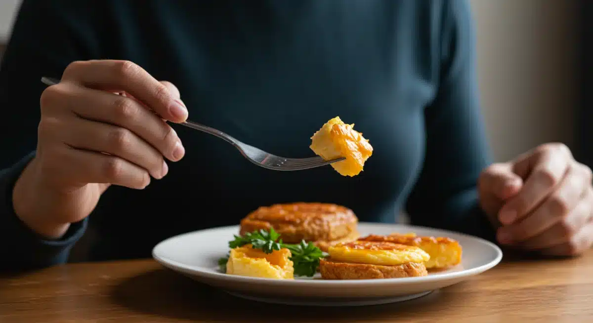 Hands slowly eating, demonstrating mindful eating techniques.