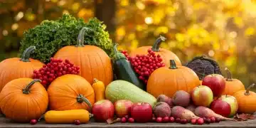 Vibrant Fall 2026 produce harvest on a rustic table in the US.