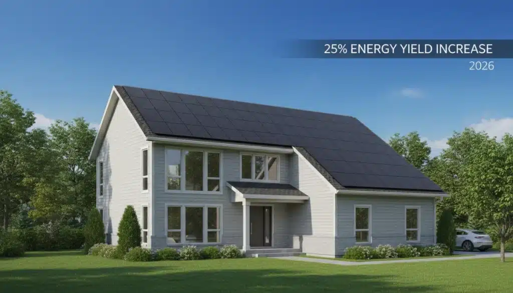 High-efficiency solar panels on a U.S. home, symbolizing increased energy yield by 2026.