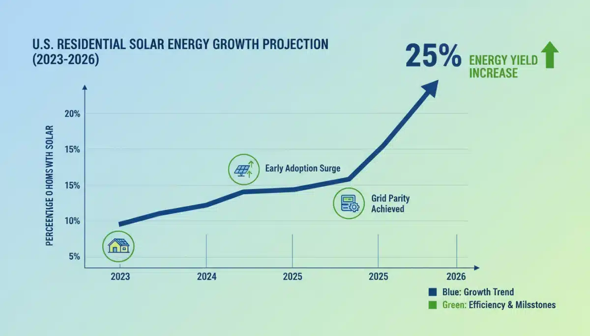 Projected growth of U.S. residential solar adoption and energy yield increase by 2026.